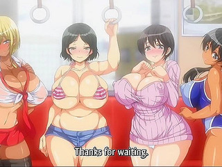 Five curvy schoolgirls have a public groupsex on an anime train